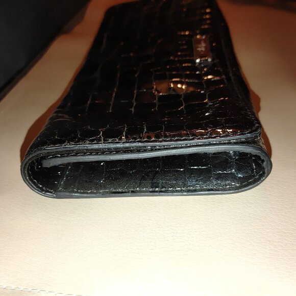 Cole Haan Black Patent Leather Crocodile Clutch Bag Purse Wallet - Picture 10 of 10